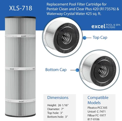 Vista 3 de Excel XLS-718 Paquete de 4 cartuchos de filtro de repuesto para piscina Pentair Clean Clear Plus 420 y Waterway 425. También reemplaza Pentair
