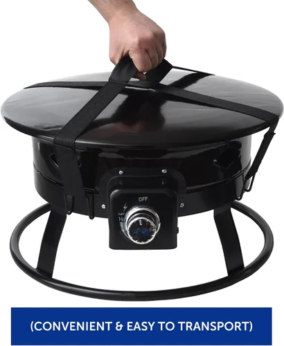 Vista 3 de Flame King Fogata de propano sin humo, cuenco de fuego portátil de 19 pulgadas, 58 K BTU con autoencendedor, cubierta y correas de transporte
