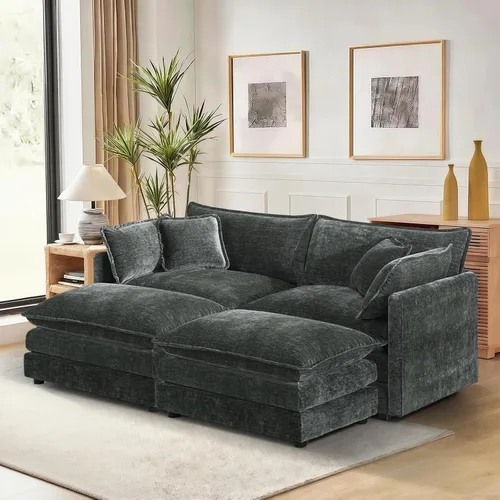 Vista 72 de Sofá seccional modular convertible de 76.7", sofás de dos plazas de chenilla con asiento profundo y cojines tipo loveseat para sala de estar, Beige