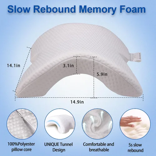 Vista 2 de Almohada para dormir para parejas, almohada arqueada de espuma viscoelástica en forma de U con agujero de brazo, proporciona comodidad y apoyo