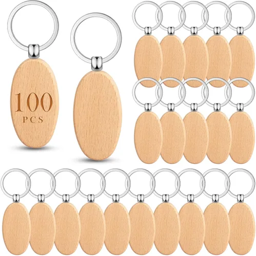 Vista 12 de Yinkin 100 Piezas Llaveros de Madera en Blanco a Granel Grabado Láser Cadena de Llaves Anillo de Llave de Madera Sin Terminar Etiqueta