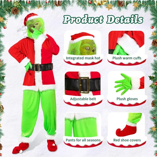 Vista 6 de WANFUY 6PCS Green Big Monster Costume For Adult Kids Deluxe Christmas Santa Costume With Mask Christmas Cosplay Costume