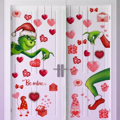 Vista 2 de Denylo pro Calcomanías para puerta del día de San Valentín, decoración de corazón de San Valentín, se aferra a la puerta, extraíble, romántico