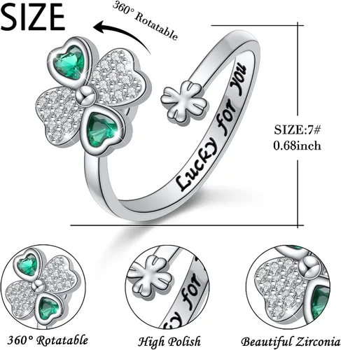 Vista 4 de Anillos de ansiedad para mujer, plata de ley S925, ópalo de piedra lunar, turquesa, sol, estrella y luna, anillo giratorio ajustable, abierto