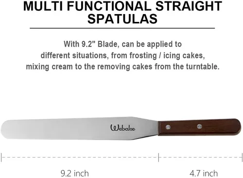 Vista 2 de Webake Juego de 2 espátulas rectas para tartas, esparcidor de glaseado de 14 pulgadas con mango de madera, espátula profesional de acero inoxidable