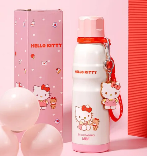 Vista 5 de Hello Kitty - Botella de agua aislada de acero inoxidable con llavero y correa, color rosa, 20.3 fl oz