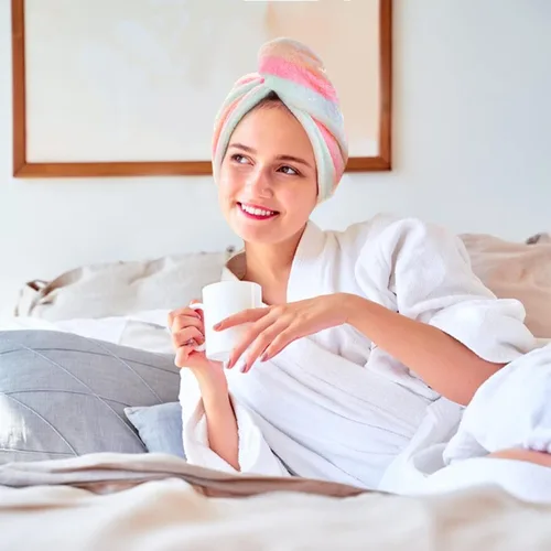 Vista 6 de AuroTrends Paquete de 2 toallas de microfibra para el cabello, para mujeres/niños, toalla de microfibra suave súper absorbente para el cabello