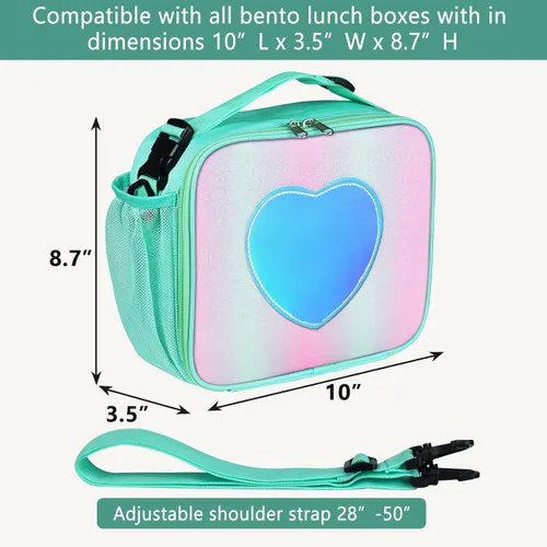 Vista 3 de Lonchera para niños y niñas, bolsa de mano aislada con diseño de arco iris, a prueba de fugas, térmica, reutilizable, para la escuela, la oficina