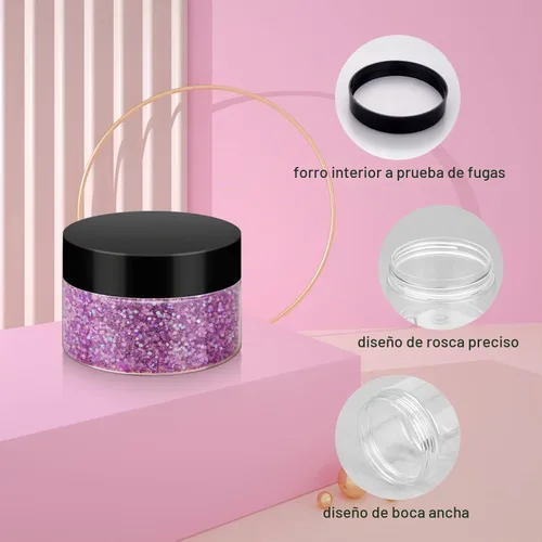 Vista 2 de Loretoy Paquete de 36 tarros de plástico de 1 onza con tapas, sin BPA, reutilizables, rellenables, recipientes de cosméticos transparentes