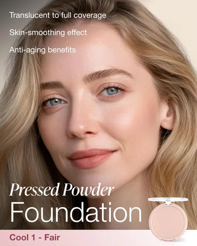 Vista 2 de Mineral Fusion Base de maquillaje en polvo prensado, polvo facial con acabado mate para piel clara con subtonos rosa/rojo, maquillaje natural