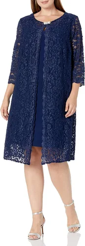 Vista 6 de Alex Evenings Vestido recto con cuello redondo y chaqueta para mujer de talla grande Paloma