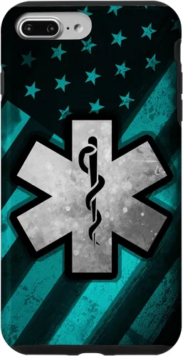 Vista 12 de Funda para iPhone 16 EMT EMS Paramédico Azul Turquesa USA Bandera Americana