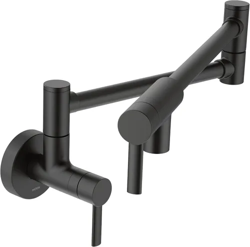 Vista 5 de Moen S665BLS - Grifo de montaje en pared con brazo oscilante plegable moderno para cocina, negro inoxidable