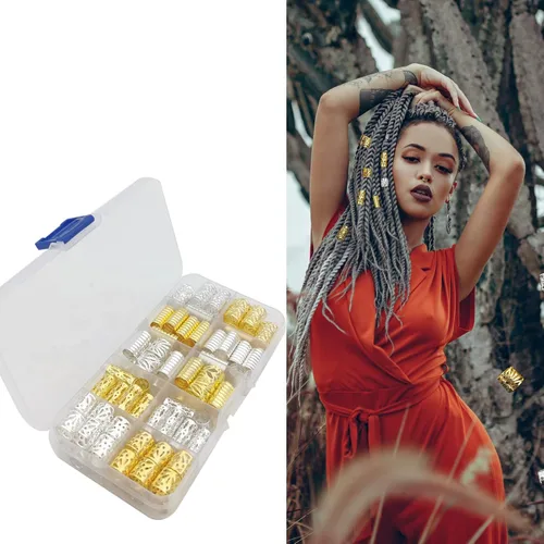 Vista 5 de 100 cuentas doradas para el cabello para niñas, joyería de cabello plateado para trenzas, accesorios de cabello de Flosius para trenzas, accesorios