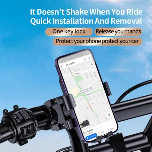 Vista 2 de Soporte para teléfono de bicicleta, abrazadera para manillar de motocicleta, clip de teléfono para scooter para iPhone 16 15 Pro Max/Plus, 14 Pro