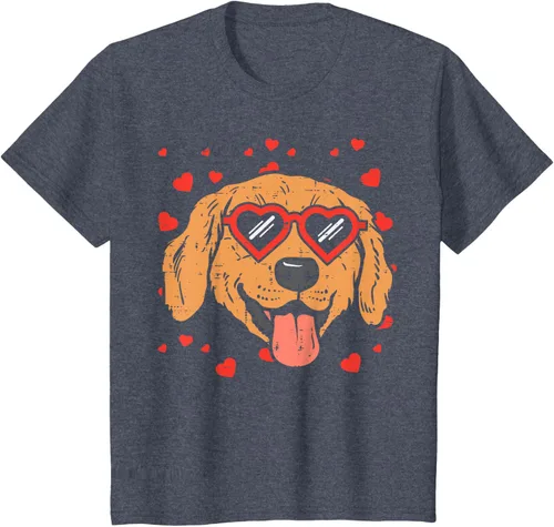 Vista 98 de Golden Retriever cara corazón gafas día de San Valentín perro regalo camiseta Negro