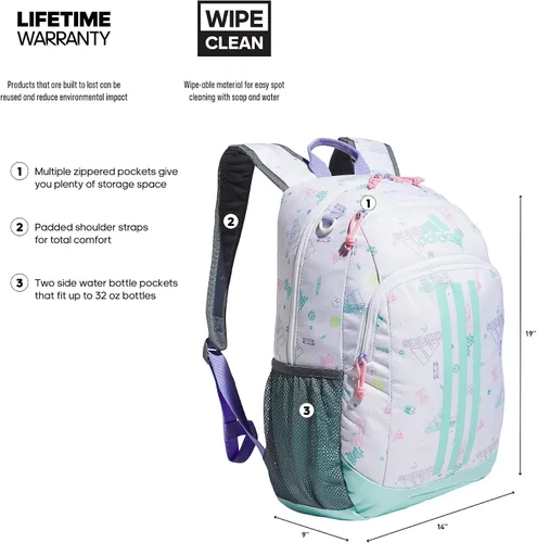 Vista 2 de adidas Mochila Young BTS Creator 2, Icon Brand Love BlancoFlash Aqua AzulPúrpura Claro, Mochila Creator 2