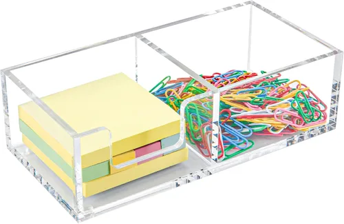 Vista 11 de Soporte de Notas Adhesivas de Acrílico Transparente Organizador de Escritorio, 3.94" x 3.94" x 1.77" Dispensador de Notas para Oficina Casa Escuela
