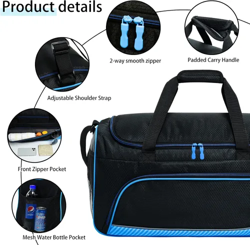 Vista 5 de Uarition Bolsa de gimnasio para hombre, 21 pulgadas, grande, para viajes y deportes, AzulNegro, Bolsa de gimnasio para hombre