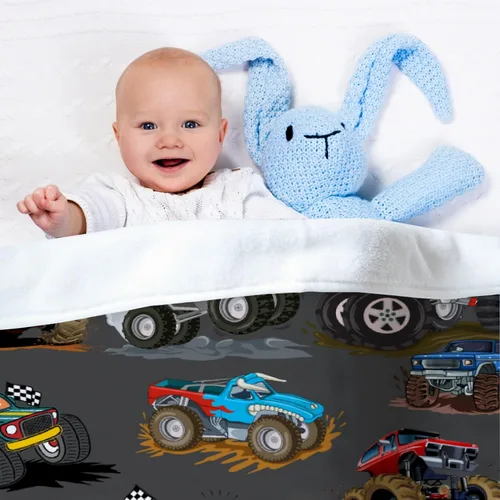 Vista 141 de Manta de bebé con texto en inglés «Just A Boy Who Loves Trucks» para niños y niñas, manta súper suave para envolver al recién nacido, acogedora