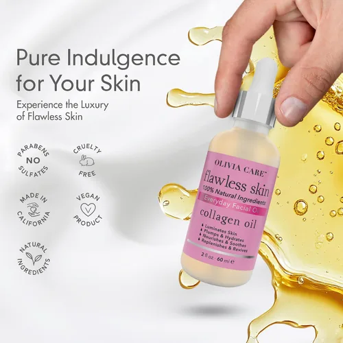 Vista 6 de Olivia Care Aceite facial de colágeno – Aceite facial esencial impecable 100% natural. Nutritivo, reviviente e hidratante calmante – para todo tipo