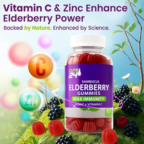 Vista 5 de Sambucus - Gomitas de saúco + vitamina C + zinc para niños y adultos, apoyo inmunológico X3, sabores naturales + ingredientes, veganas, sin OMG