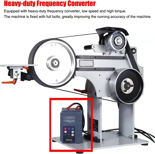 Vista 3 de 2HP Lijadora de banda de velocidad variable multifunción de 71-83 x 2 pulgadas con convertidor de frecuencia resistente, 3 muelas abrasivas