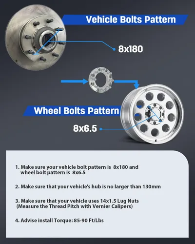 Vista 7 de ECCPP 4 adaptadores de rueda de 8x180 a 8x6.5 pulgadas, conversión de 1.5 pulgadas, 8 orificios para GMC Sierra 2500 HD para Chevrolet Silverado