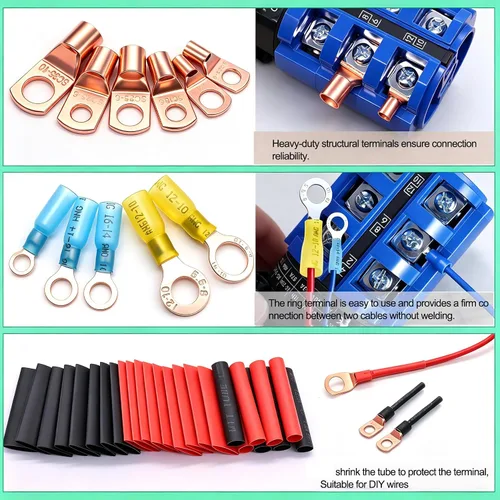 Vista 4 de Twidec/130PCS Kit de terminales de cable de batería de cobre AWG2 4 6 8 10 12 14 16