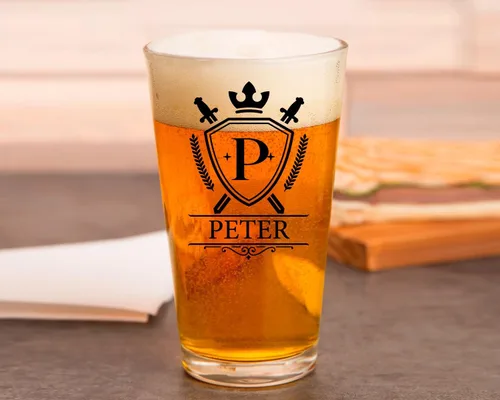 Vista 4 de PREZZY Taza de cerveza personalizada con letra P, vasos de pinta personalizados con nombre inicial, monograma divertido del alfabeto A-Z, vaso