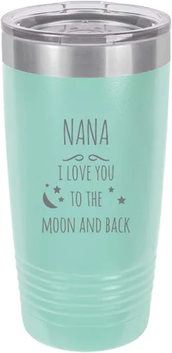 Vista 4 de Nana - I love you to the Moon and Back - Vaso aislado de acero inoxidable con grabado, taza de viaje para café, de 20 onzas, color negro