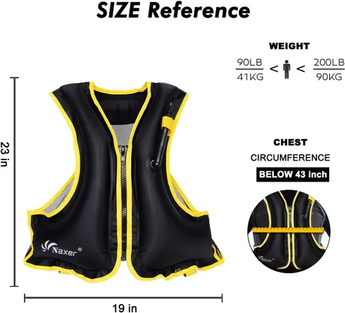 Vista 3 de NAXER Chaquetas inflables de flotabilidad, chalecos de esnórquel para adultos, kayak, kayak, esnórquel, traje de esnórquel de 90 a 200 libras, fácil