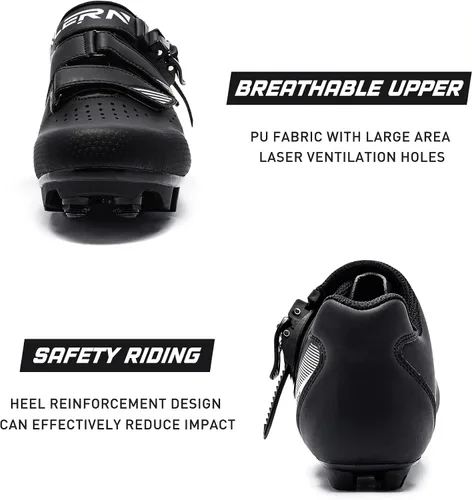 Vista 2 de FENLERN Zapatos de ciclismo para hombre, zapatos de bicicleta de montaña MTB con hebilla de trinquete rápida, para montar en interiores