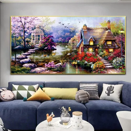 Vista 26 de Twinkel Pinkel Kits de pintura de diamantes 5D grandes para adultos, paisaje, cabaña, taladro completo, pintura de diamante, arte de bordado