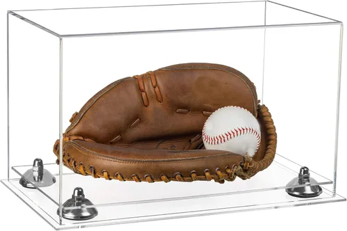 Vista 55 de Better Display Cases Vitrina de guantes de béisbol de acrílico transparente con elevadores negros (A011/V16)