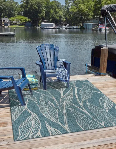 Vista 32 de Unique Loom Outdoor Botanical Collection Alfombra de área - Hoja (1.6 m x 2.4 m Rectangular, Carbón Marfil)