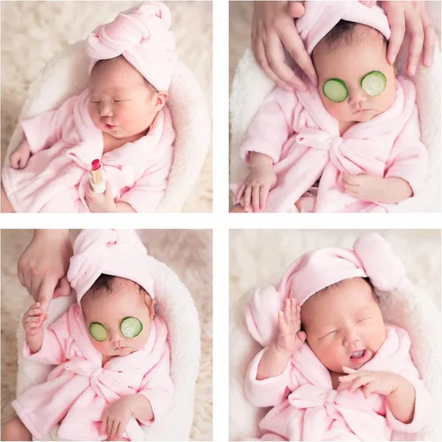 Vista 8 de Tee-Mo Accesorios para fotos de bebé recién nacido, batas de baño con juegos de toallas para niños y niñas, accesorios de fotografía