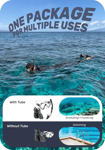 Vista 7 de CAPAS Snorkel Mask Fins Set, Travel Size Snorkeling Gear for Adults with Adjustable Fins, Diving Mask and Dry Top Snorkel, Come with a Carrying Bag