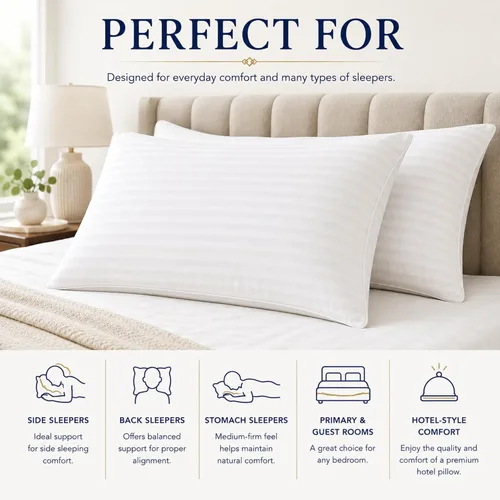 Vista 6 de East Coast Bedding Almohada de plumón de ganso blanco y plumas, soporte firme medio, 300 hilos, carcasa 100% algodón, estándar