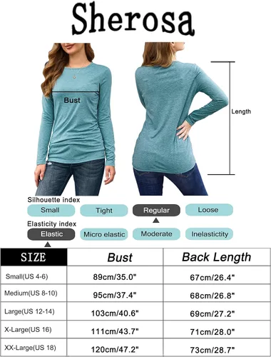 Vista 6 de Sherosa Camisetas básicas de manga larga con cuello redondo para mujer