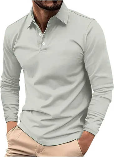 Vista 9 de Camisas de golf para hombre, manga larga, color liso, con botones, camiseta casual Henley, camiseta de entrenamiento para gimnasio 2024