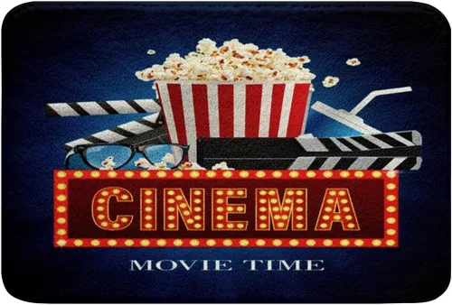 Vista 17 de Alfombras de baño de cine con patrón de palomitas de maíz, alfombras de Btah para bañera para niños, diseño de póster de cine, tapetes de baño