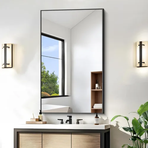 Vista 21 de KOCUUY Espejo de baño negro, espejo rectangular de 24 x 18 pulgadas para sobre el fregadero, espejo de pared decorativo moderno para dormitorio