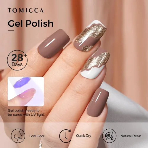 Vista 4 de TOMICCA Esmalte de uñas de gel marrón café, 0.5 onzas líquidas, esmalte de uñas de secado con LED UV para arte de uñas, manicura en casa, otoño e