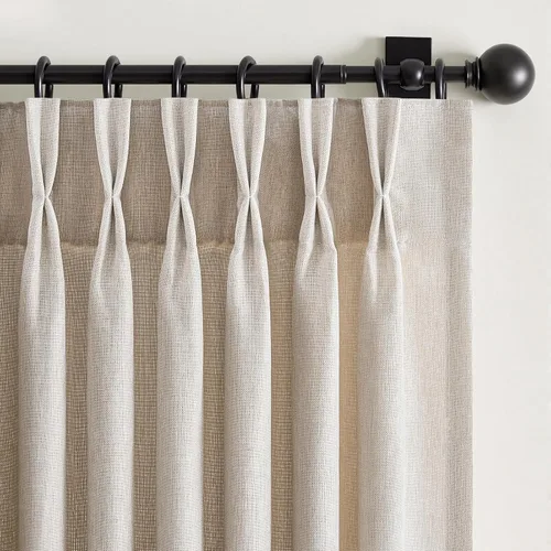 Vista 23 de 2 paneles de cortinas plisadas de lino beige de 84 pulgadas de largo, para dormitorio y sala de estar, cortina plisada con ganchos y pestaña trasera
