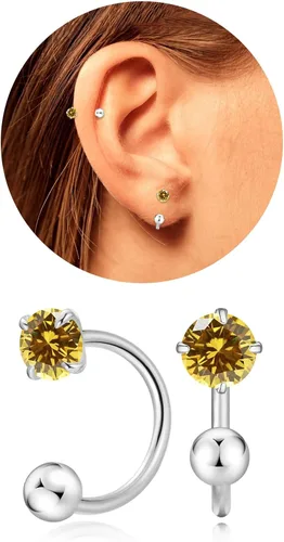 Vista 13 de Pequeños aretes de piedra natal natural de 0.118 pulgadas para mujeres, adolescentes y niñas, pequeños aretes de medio aro para cartílago