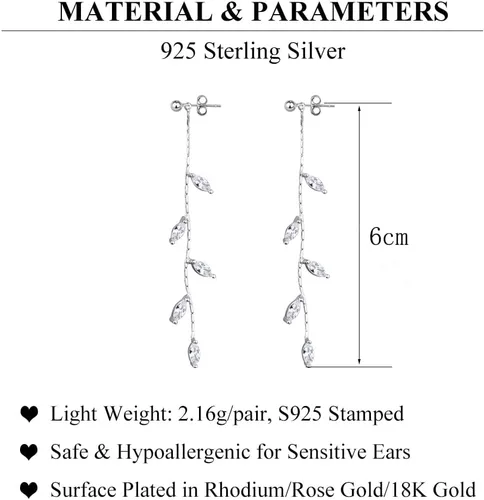 Vista 6 de SLUYNZ Solid 925 Sterling Silver Droplet Dangle Earrings Chain for Women Teens Olive Leaf Wedding Dangle Earrings Bridal Earrings