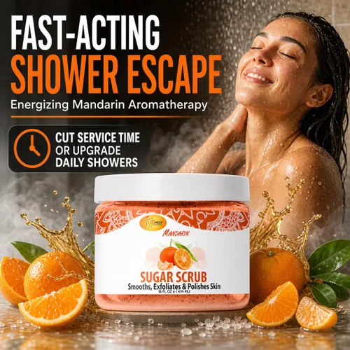 Vista 5 de SPA REDI Exfoliante corporal de azúcar, mandarina, 16 onzas, exfoliante, hidratante, hidratante y nutritiva, brillante, pulido, piel suave y fresca