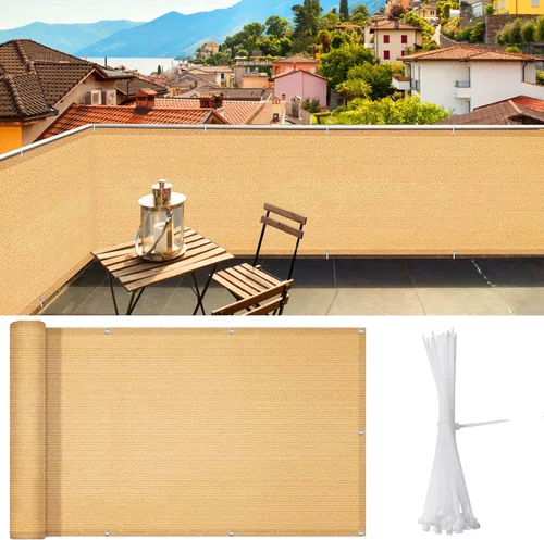 Vista 7 de iCover 3x10 pies de valla de pantalla de privacidad para balcón, cubierta de valla de barandilla resistente a los rayos UV para porche, terraza Gris