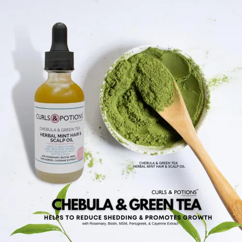 Vista 6 de Curls & Potions Aceite de menta de hierbas para el cabello y el cuero cabelludo con chebula y té verde con biotina, MSM, aceite para el crecimiento